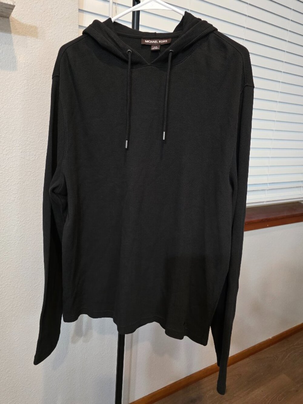 NWT Michael Kors Men's Black Waffle Knit Pullover Hoodie